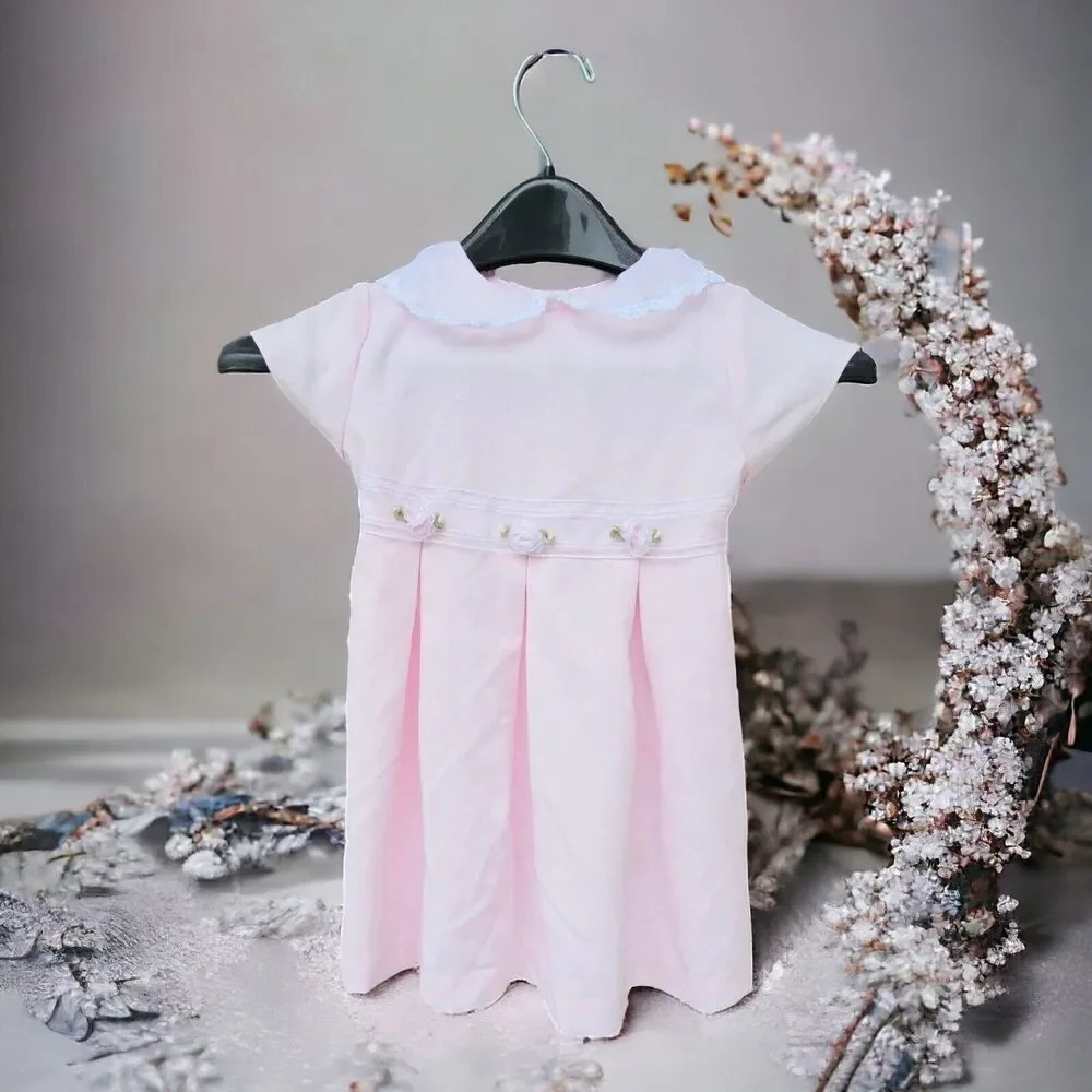 Bonnie Jean Girls Pink Lace Collared Rose Dress Size 4 Wedding Party Church Wear - Picture 1 of 6